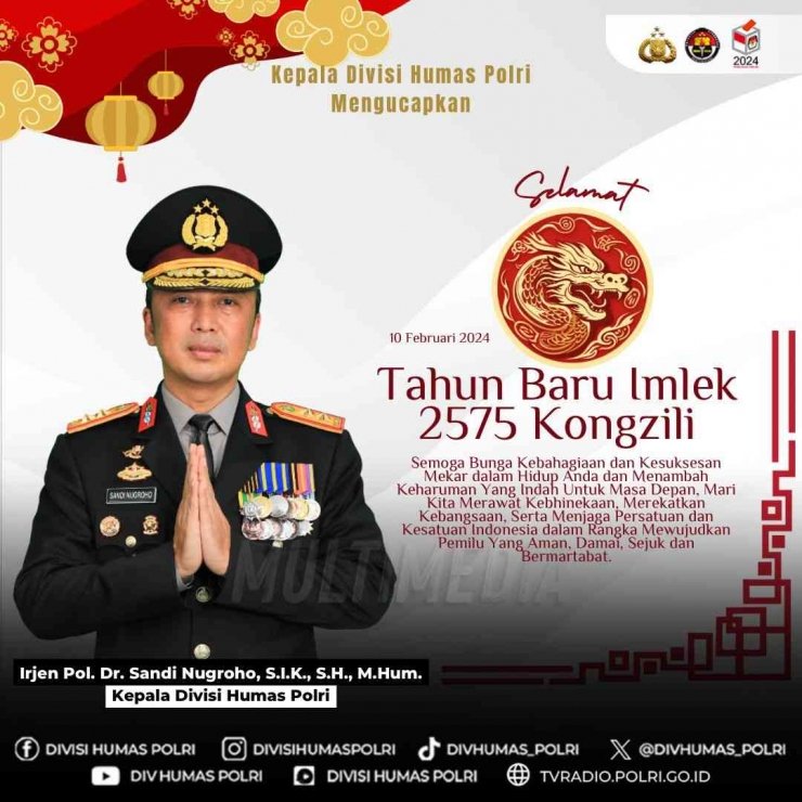 Kadiv Humas Polri Ucapkan Selamat Tahun Baru Imlek, Ajak Masyarakat Rawat Kebhinekaan